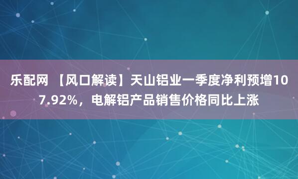 乐配网 【风口解读】天山铝业一季度净利预增107.92%，电解铝产品销售价格同比上涨