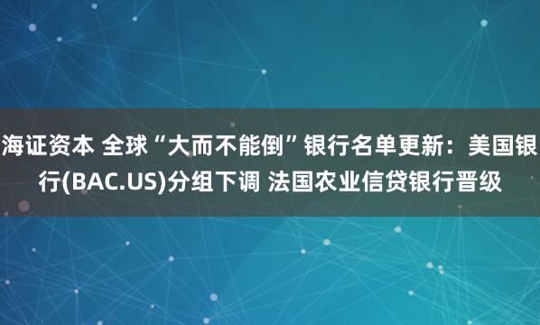 海证资本 全球“大而不能倒”银行名单更新：美国银行(BAC.US)分组下调 法国农业信贷银行晋级